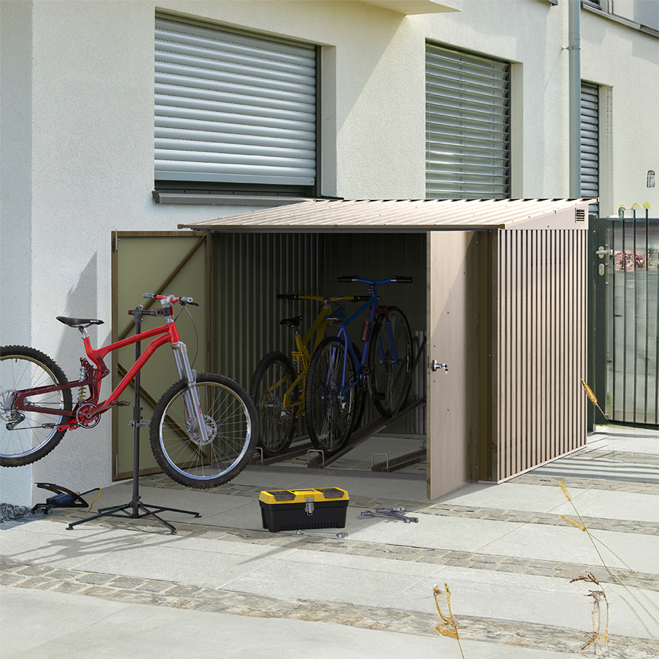 6x6ft (2 m x 2 m) Bike Storage Steel Shed with Racks