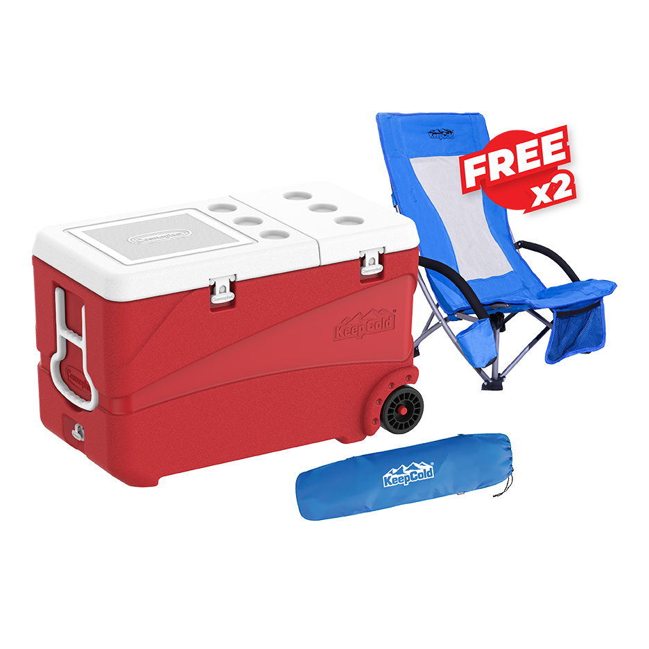COMBO OFFER 102L KeepCold Deluxe Icebox with Sand Gazelle Camping Chair X2