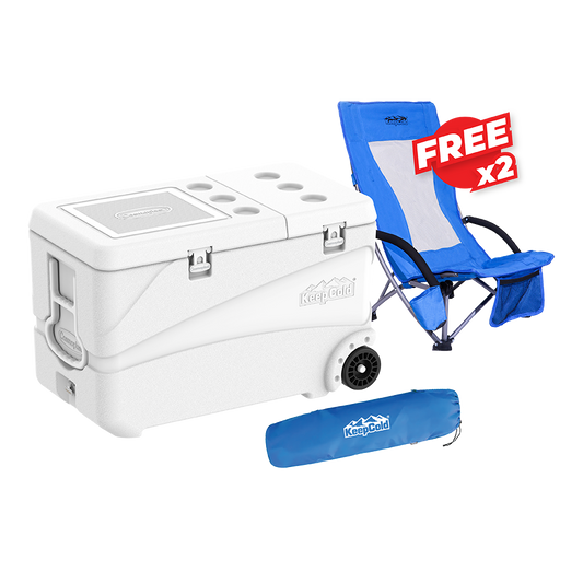 COMBO OFFER 102L KeepCold Deluxe Icebox with Sand Gazelle Camping Chair X2