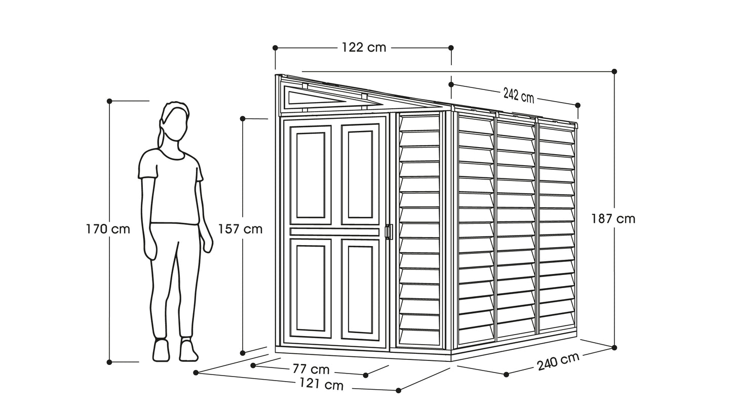 SideMate 4x8ft (2.4 m x 1.2 m) Garden Storage Shed with FREE Shelving Rack 4