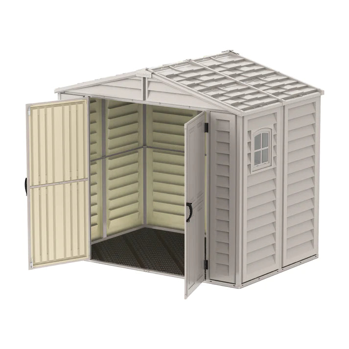 StoreAll 8x6ft (2.4 m x 1.7 m) Garden Storage Shed with FREE Shelving Rack 4 Adobe