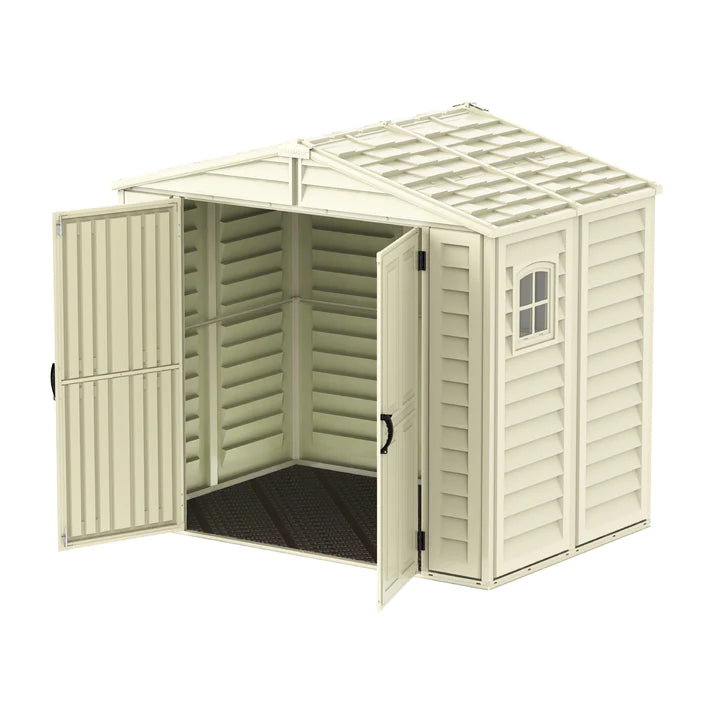 StoreAll 8x6ft (2.4 m x 1.7 m) Garden Storage Shed with FREE Shelving Rack 4 Adobe