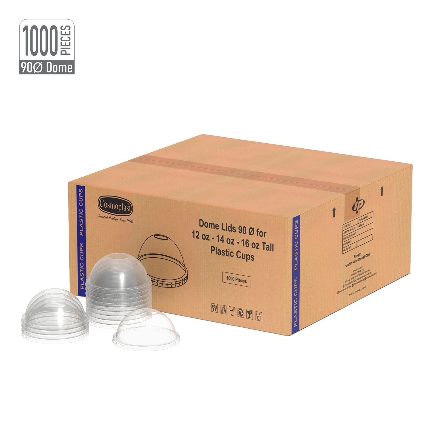 Dome Lids for 12, 14 oz Clear Plastic Cups