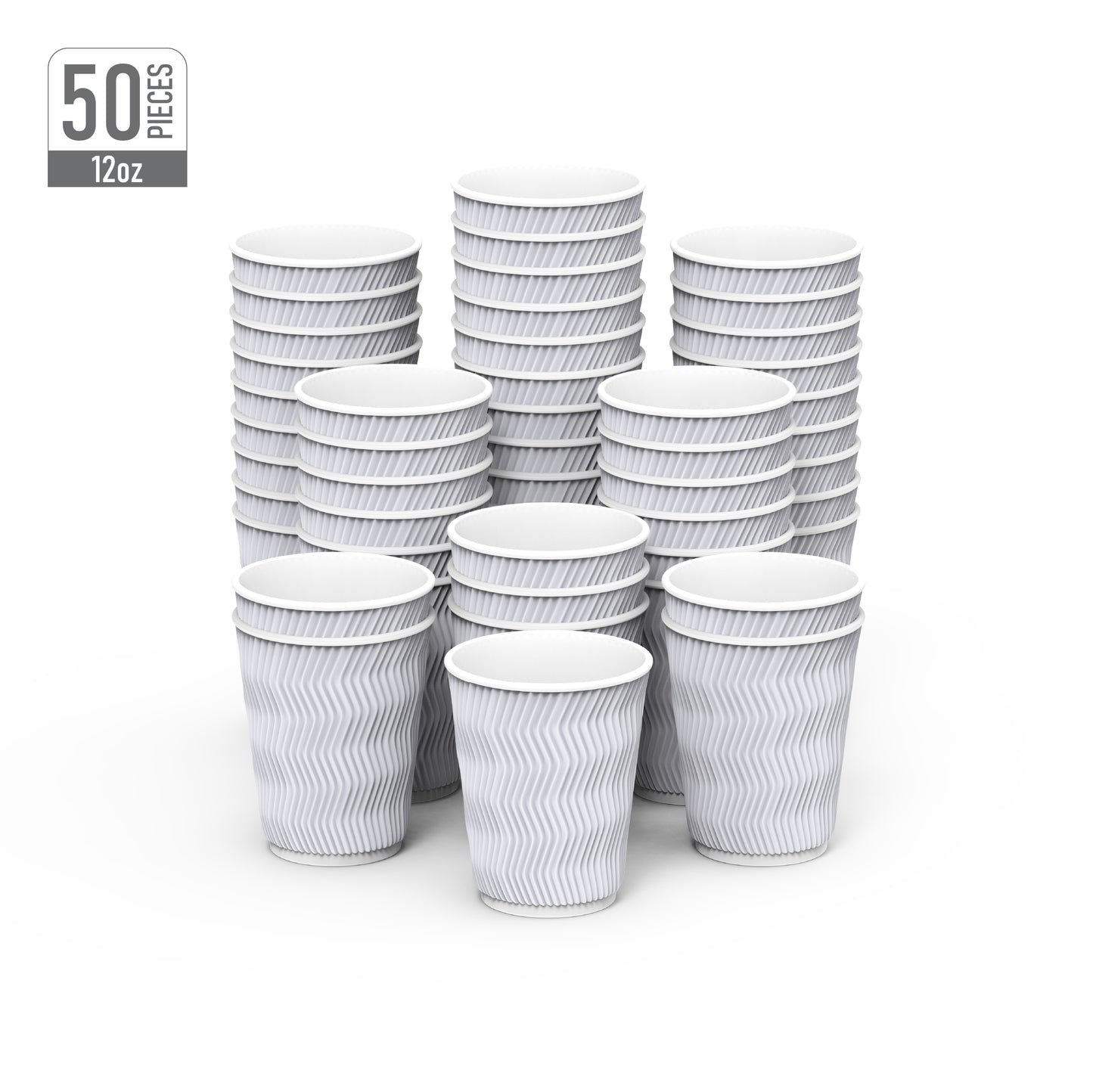 12 oz White Rippled Paper Coffee Cups Pack of 50