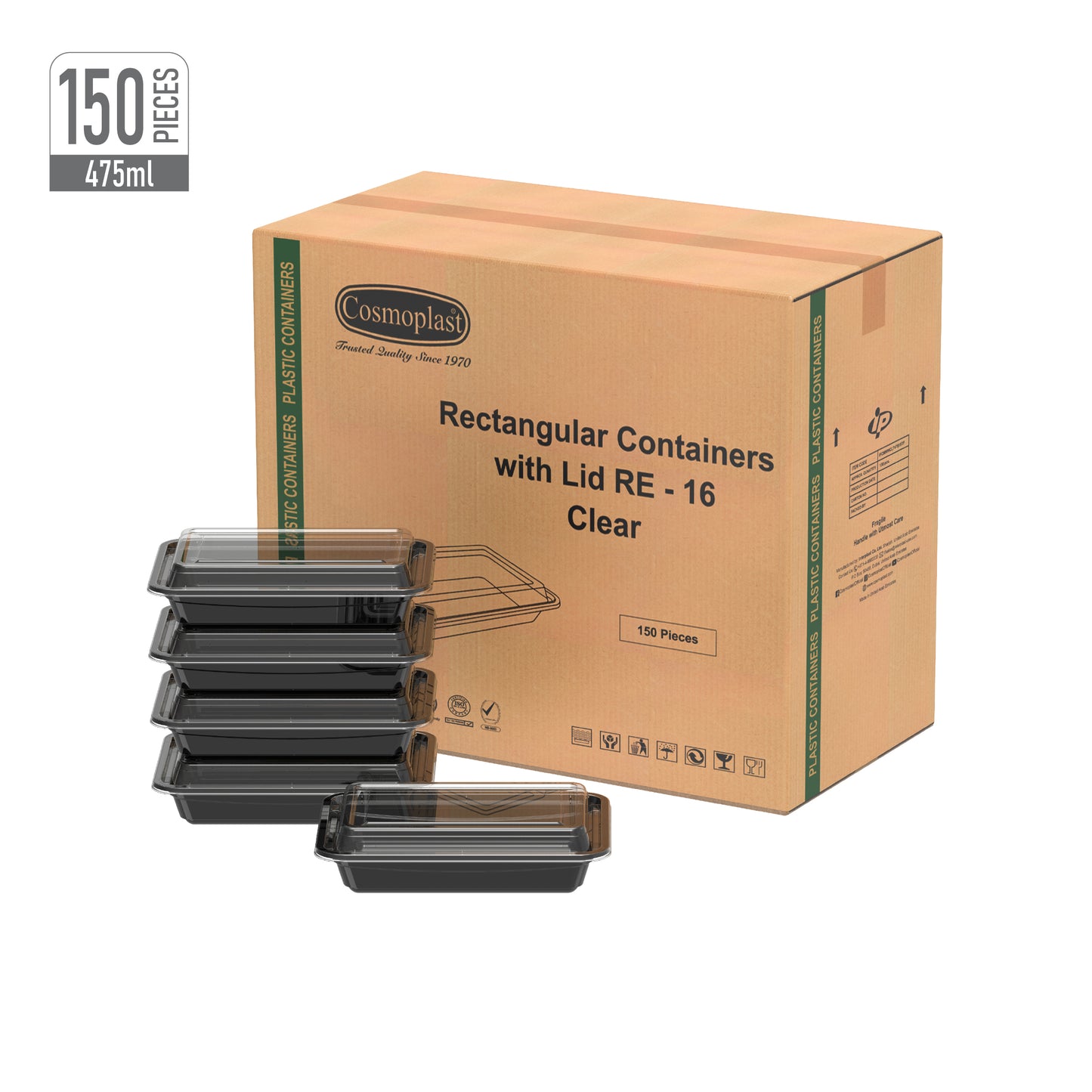 wholesale 475 ml RE16 Black Microwave Containers with Clear Lids