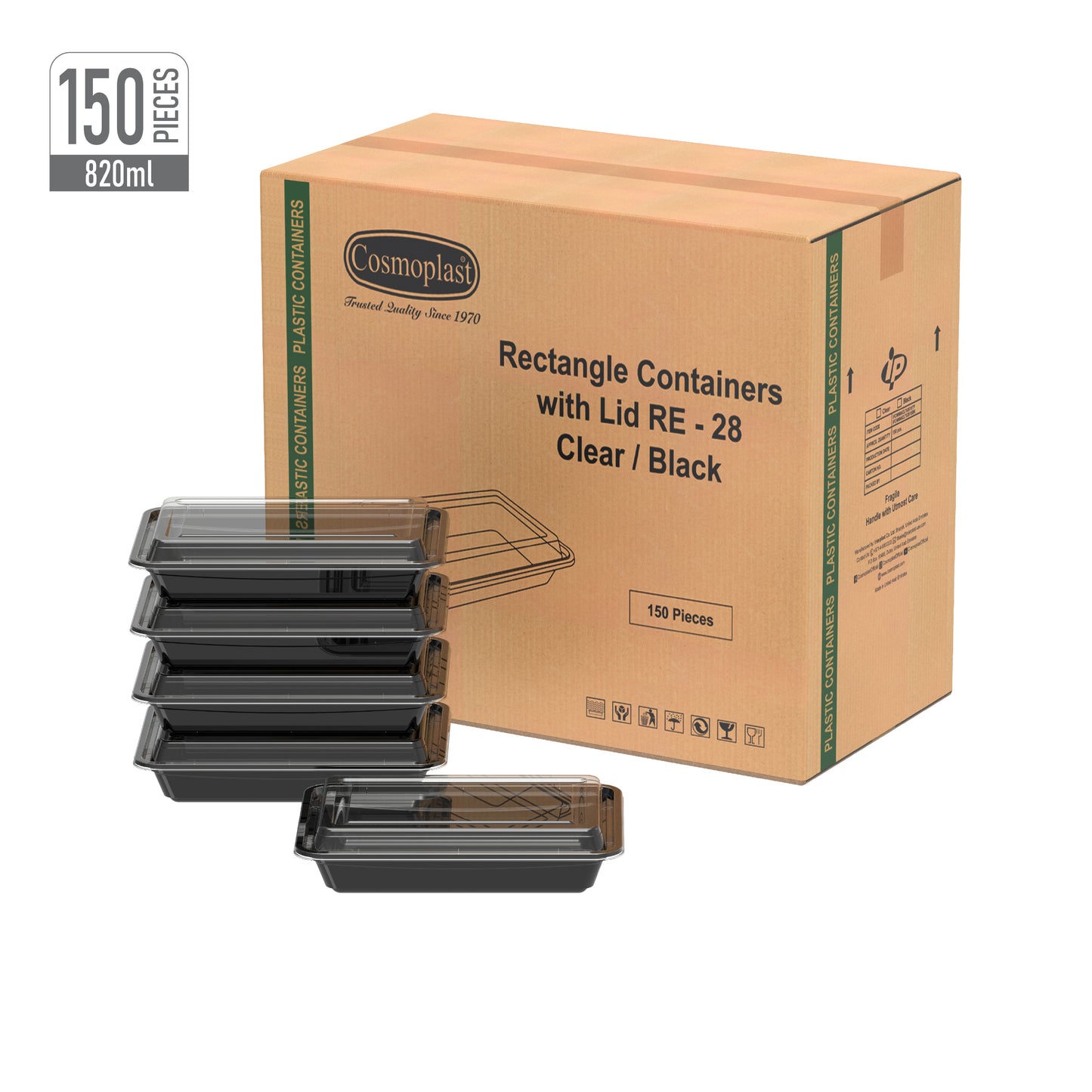 Black Microwave Containers with Clear Lids 80ml