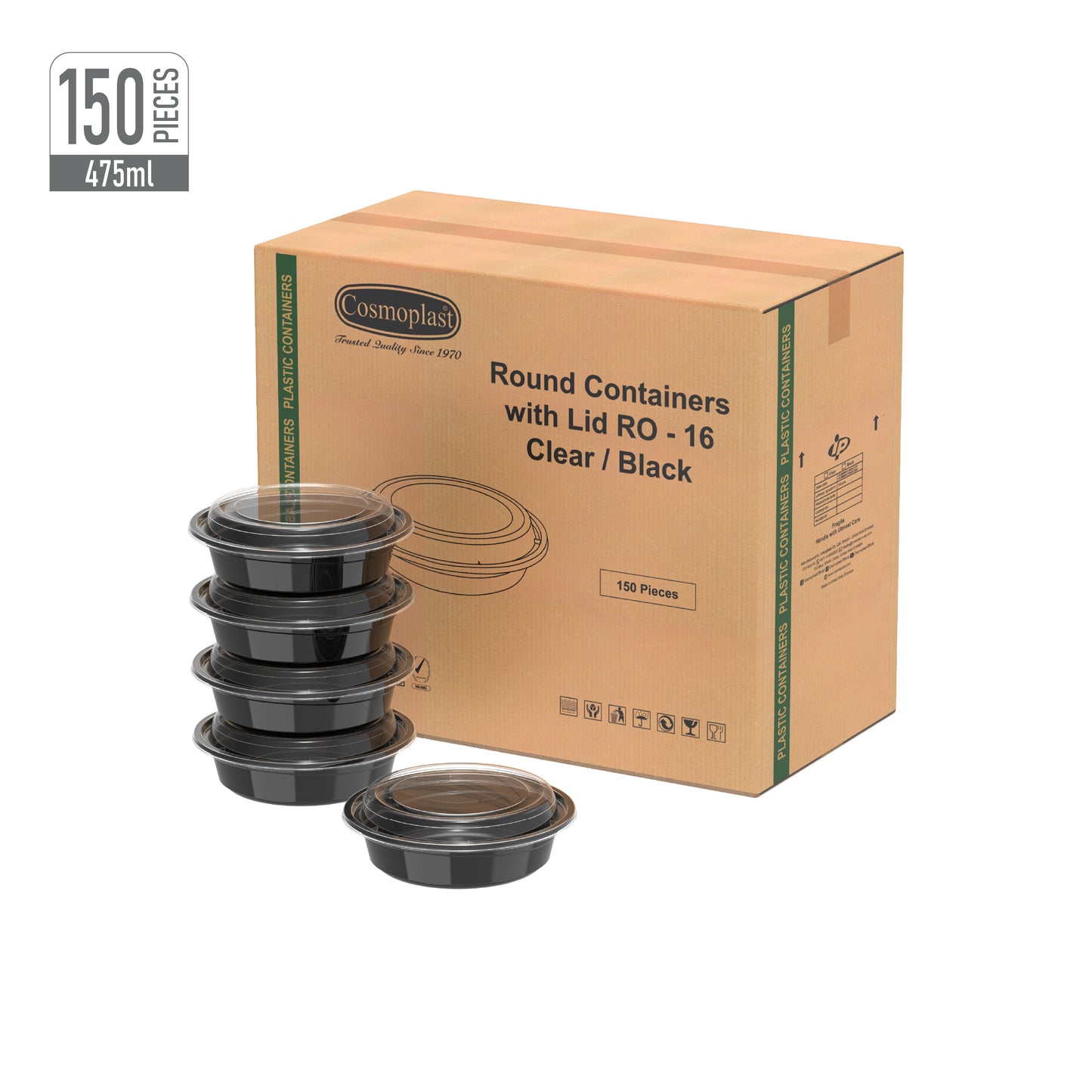 Wholesale 475 ml Black Microwave Containers with Clear Lids