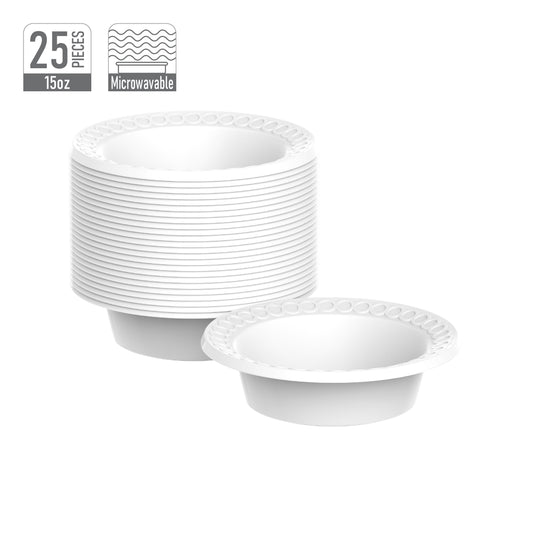 15 oz Pack of 25 Plastic Round Bowls
