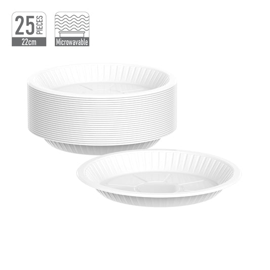 1 Compartment Pack of 25 White 22 cm Plastic Plates