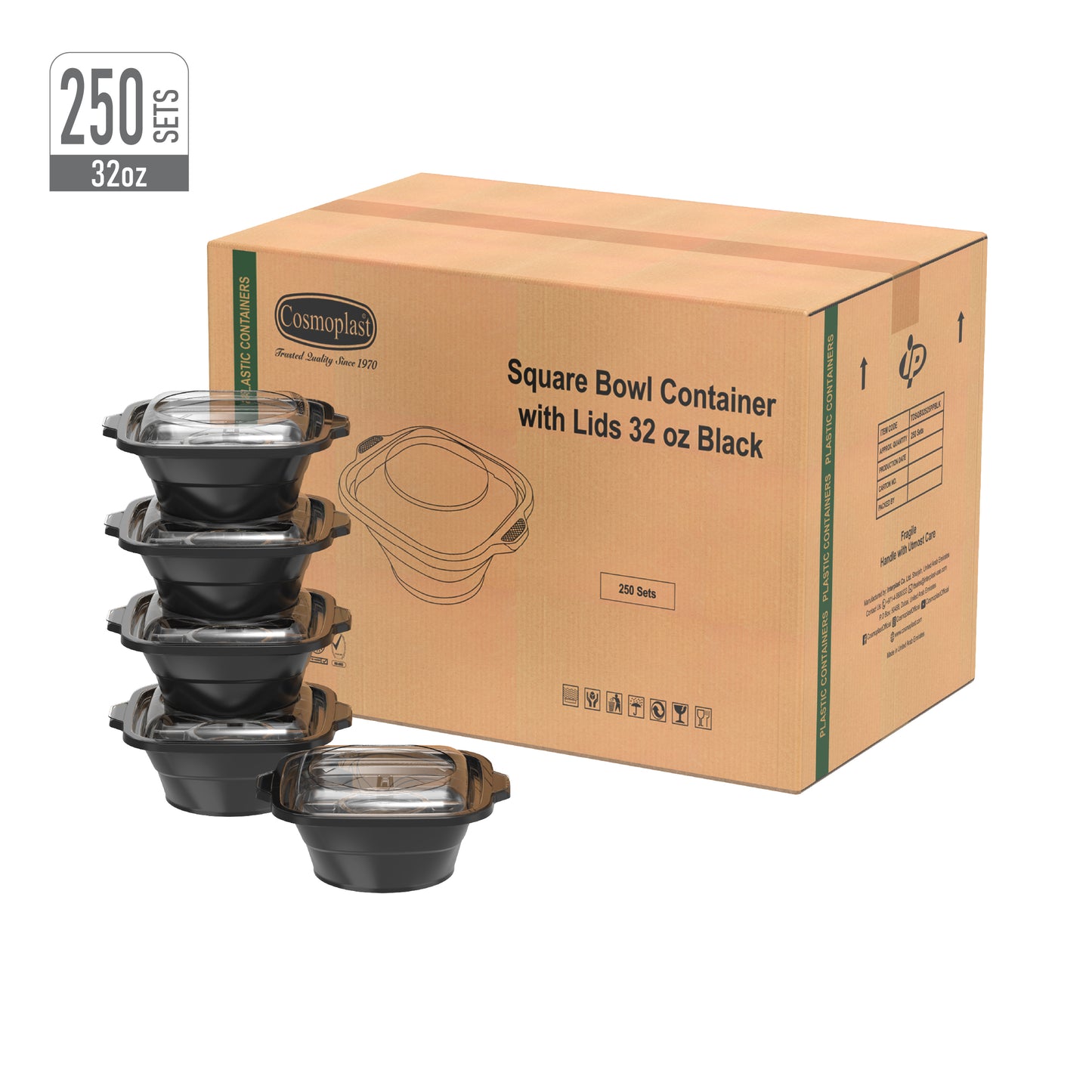 32 oz Square Microwave Bowls with Clear Lids
