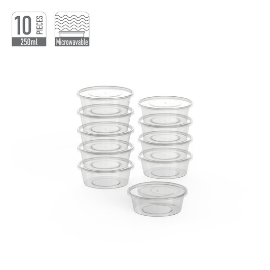 250 ml Pack of 10 Clear Microwave Containers with Clear Lids