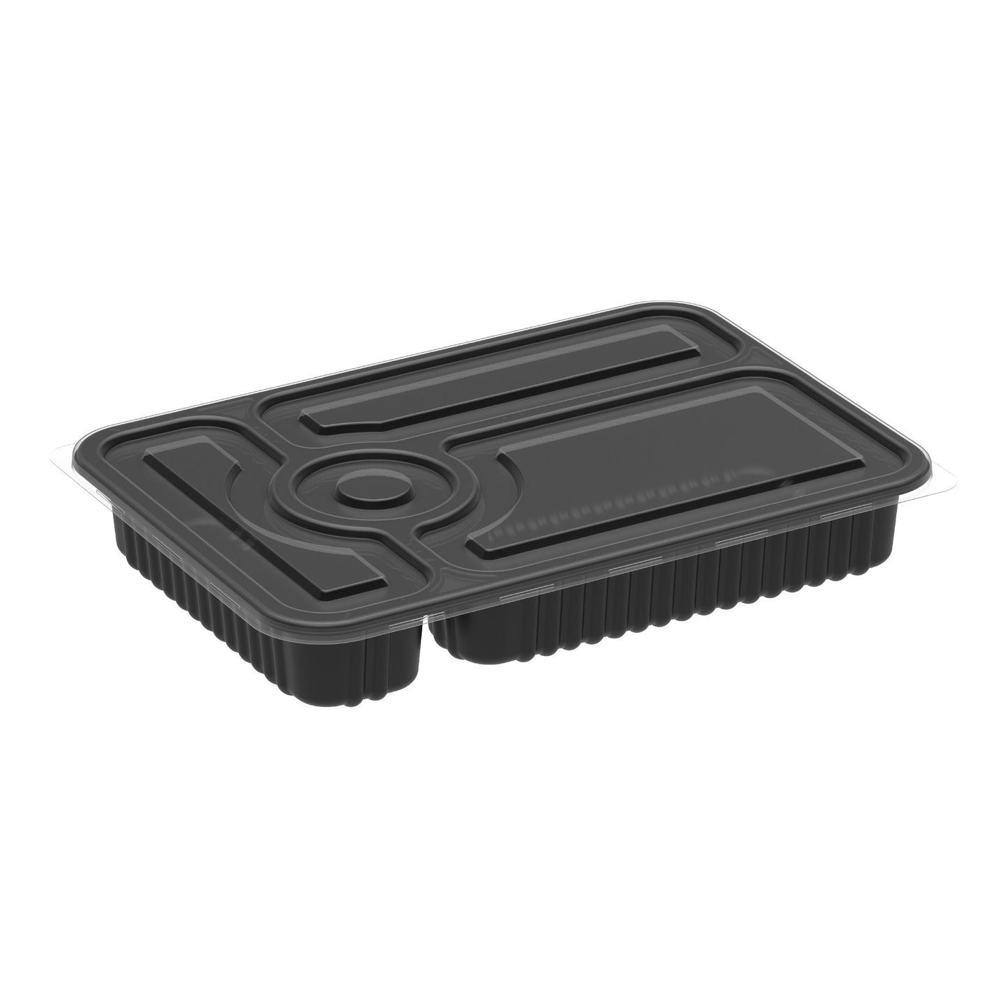 4 Compartments Pack of 10 Black Meal Containers with Clear Lids