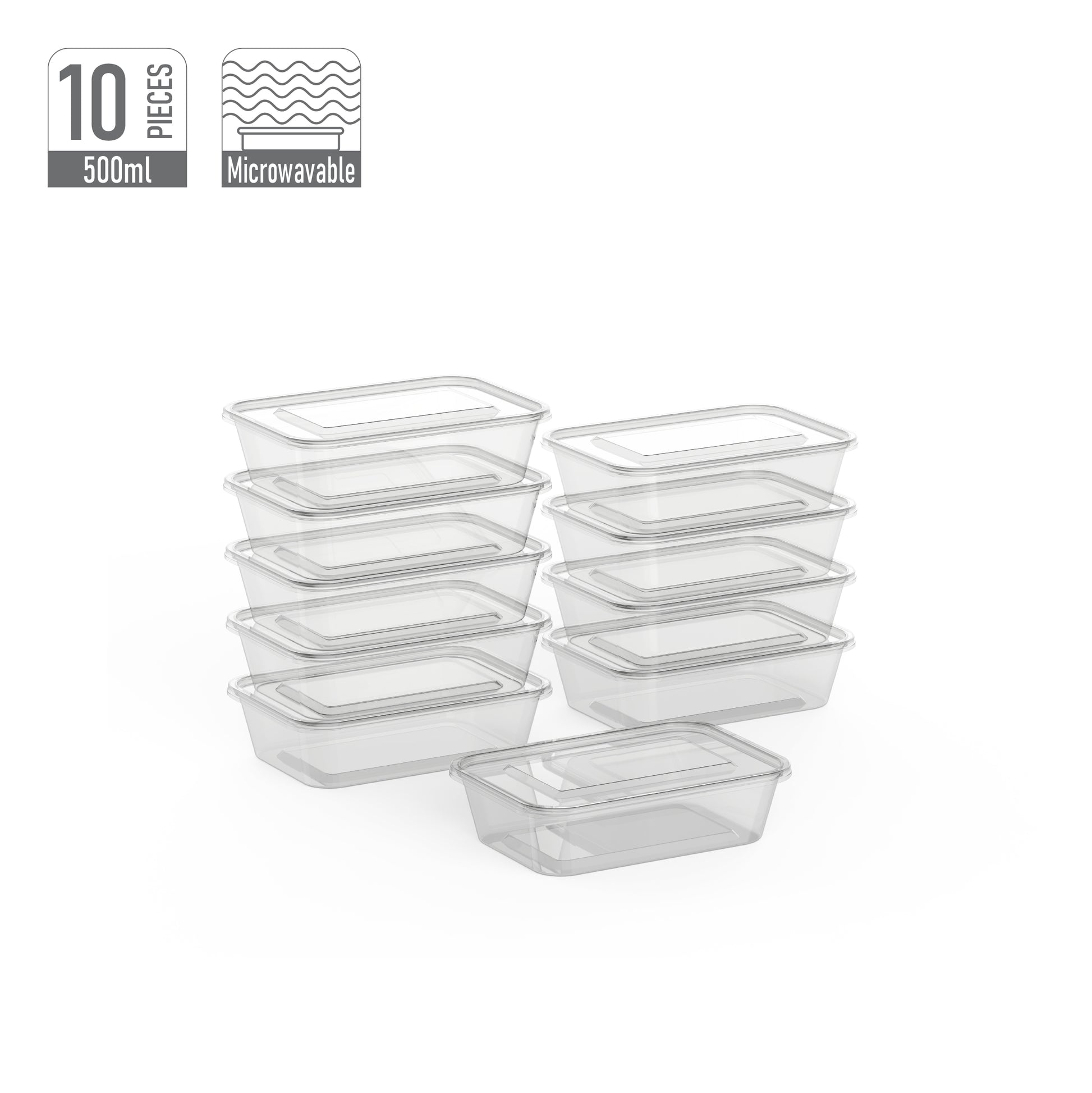 500 ml Pack of 10 Clear Microwave Containers with Clear Lids