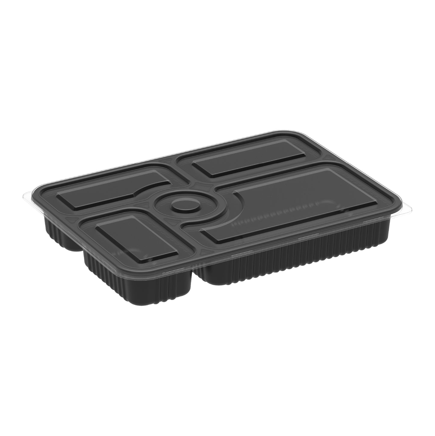 5 Compartments Pack of 10 Black Meal Containers with Clear Lids