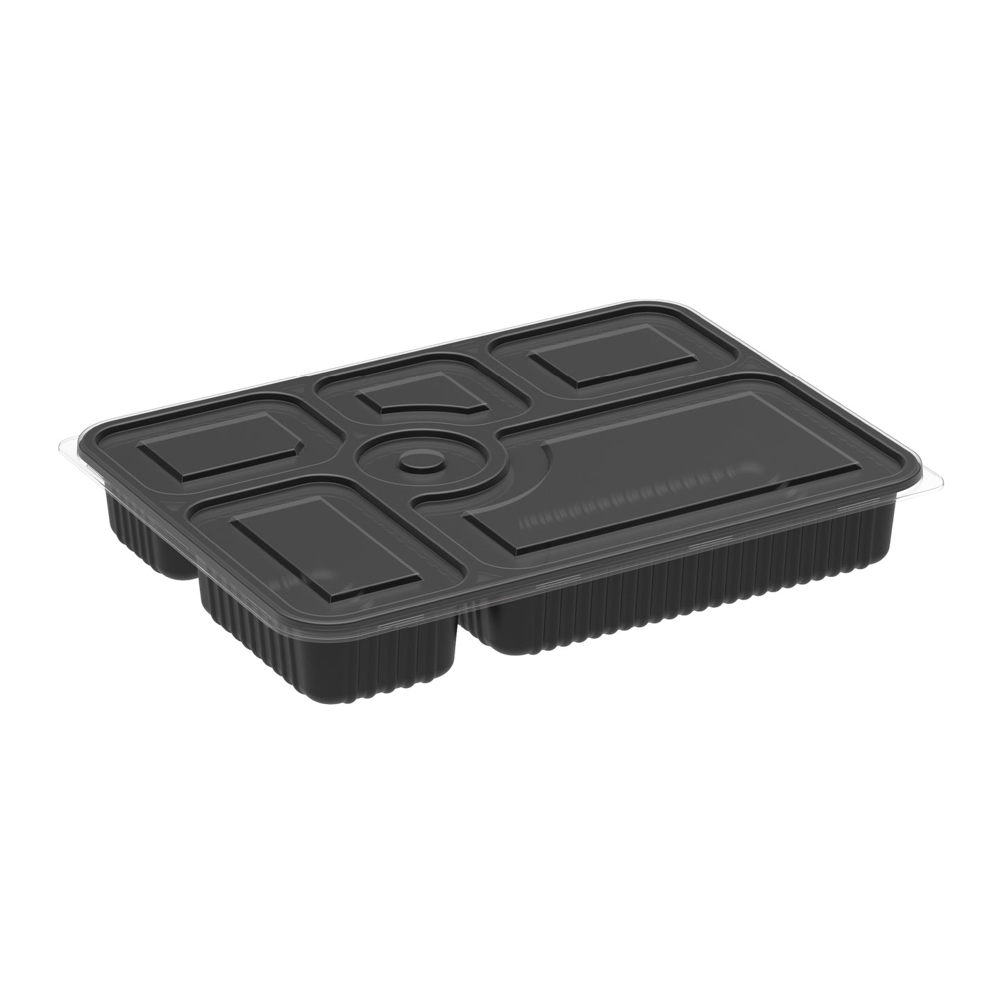 6 Compartments Pack of 10 Black Meal Containers with Clear Lids