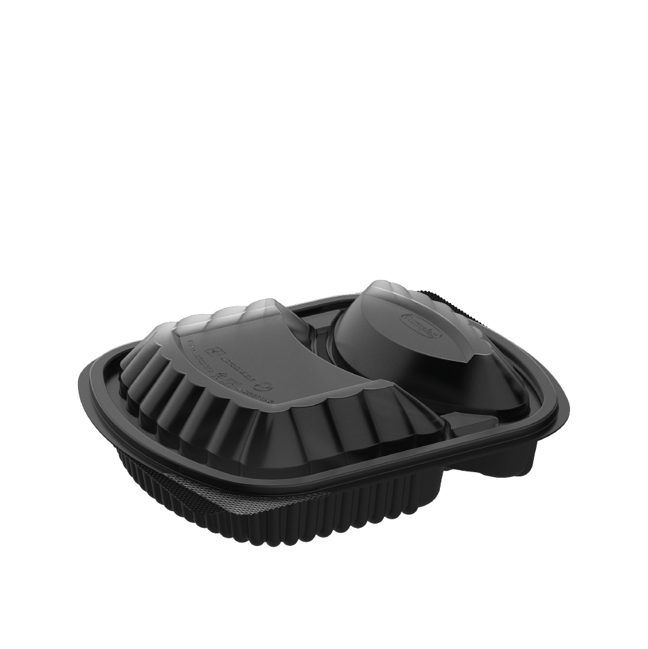 2 Compartments Pack of 10 Black Meal Containers with Clear Lids