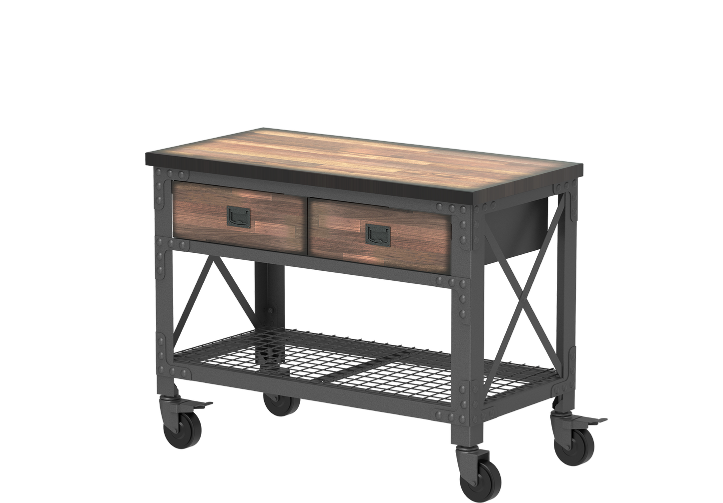Wood Workbench with Wheels & Steel Frame