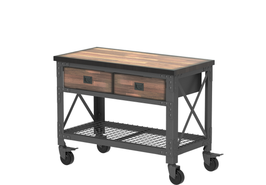 Wood Workbench with Wheels & Steel Frame