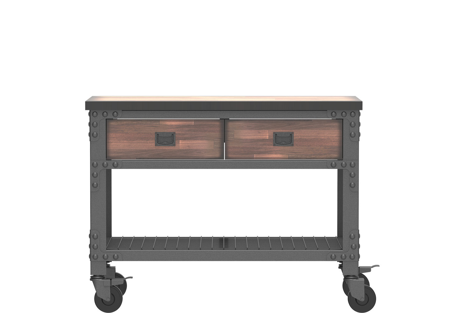 Wood Workbench with Wheels & Steel Frame