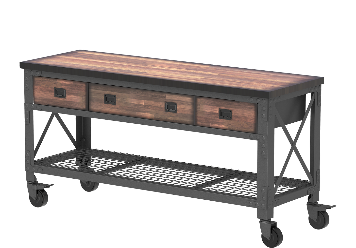 Wood Workbench with Wheels & Steel Frame