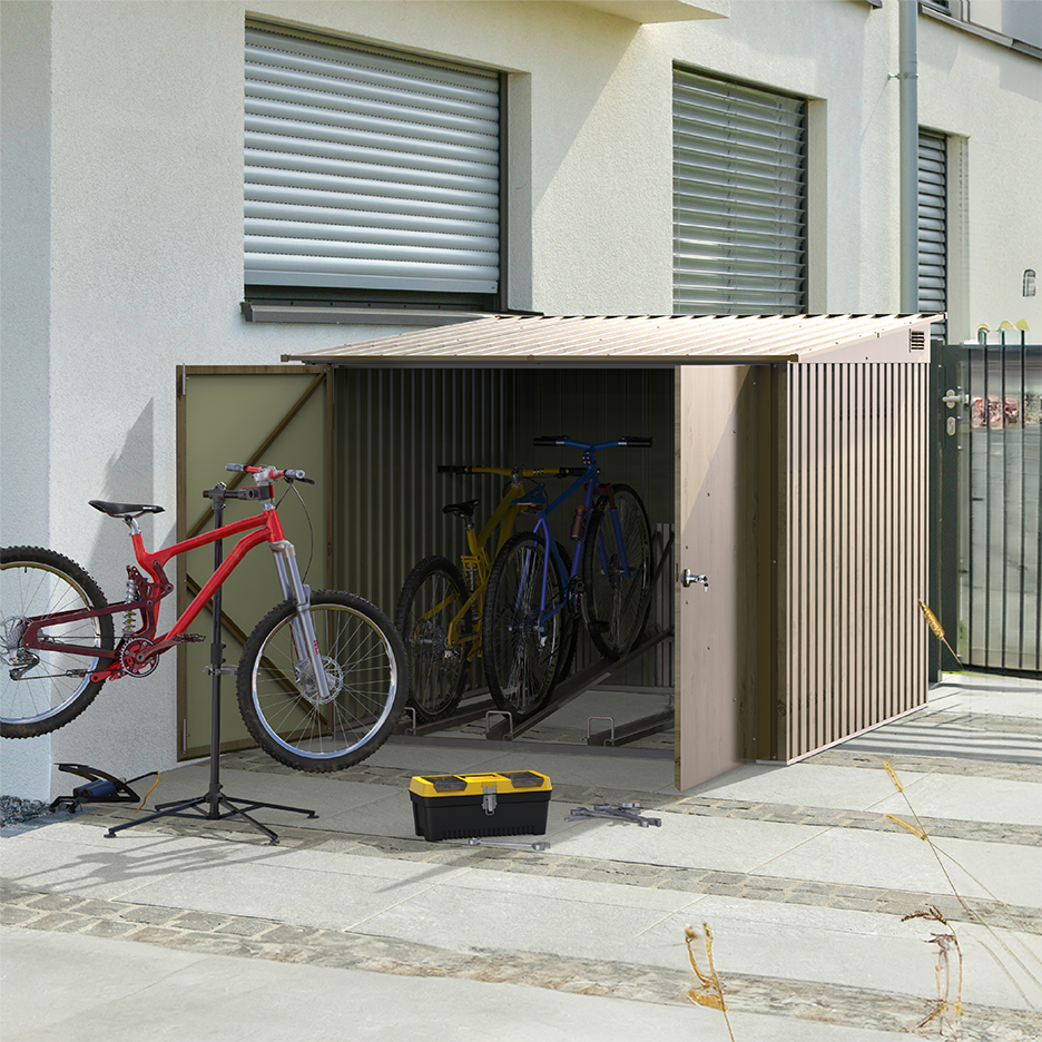 6x6ft Bike Storage Steel Shed with Racks