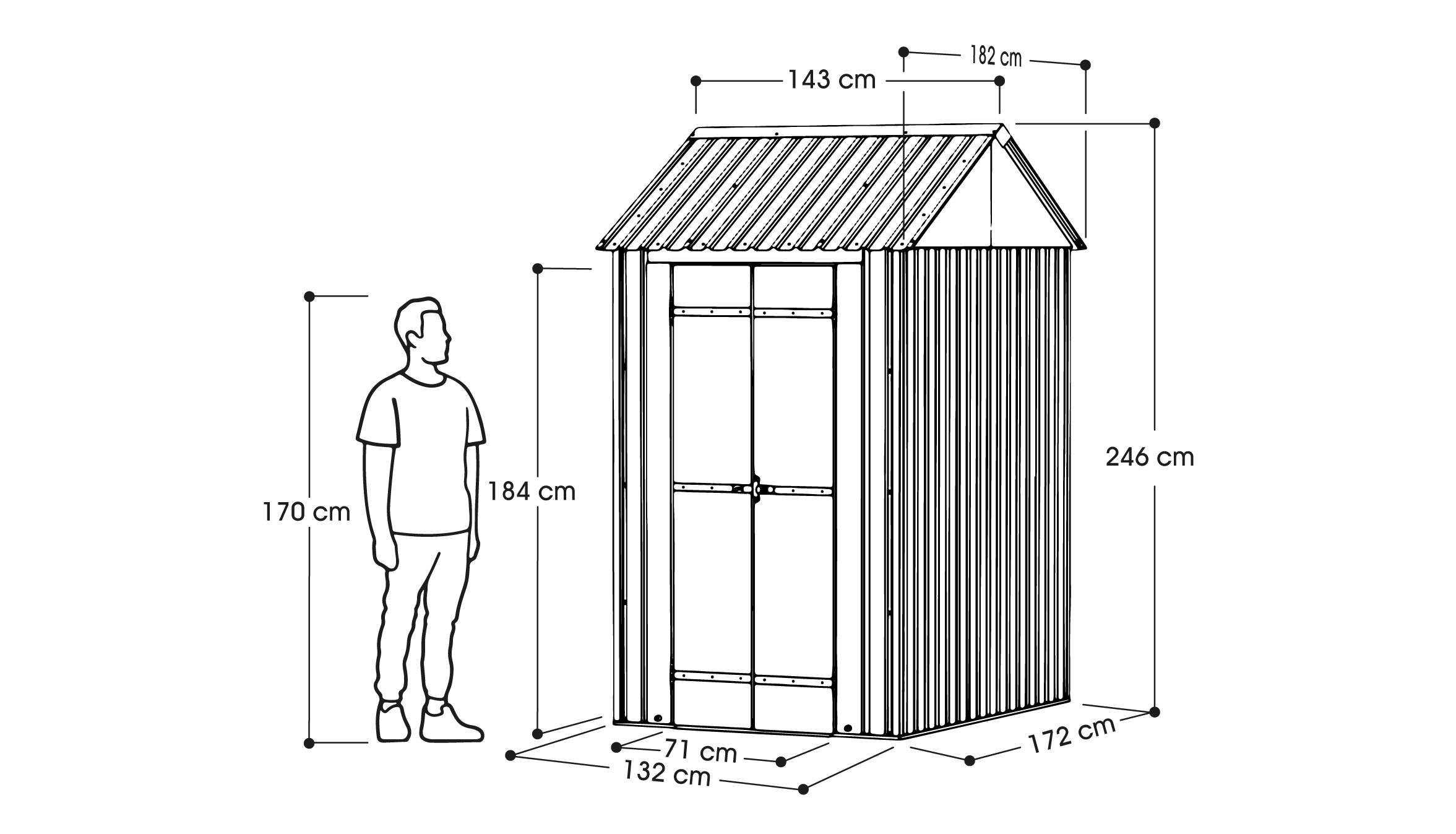وحدة تخزين خارجية 5.5x4 بالمعدن المجلفن رمادية ايليت - 170x130x250 سم
