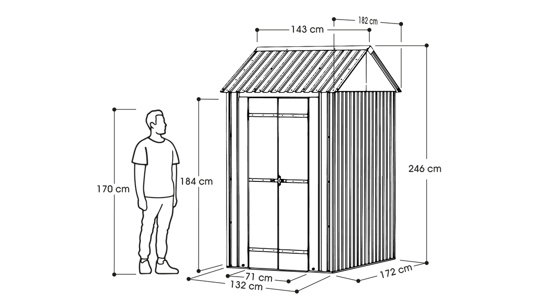 وحدة تخزين خارجية 5.5x4 بالمعدن المجلفن رمادية ايليت - 170x130x250 سم
