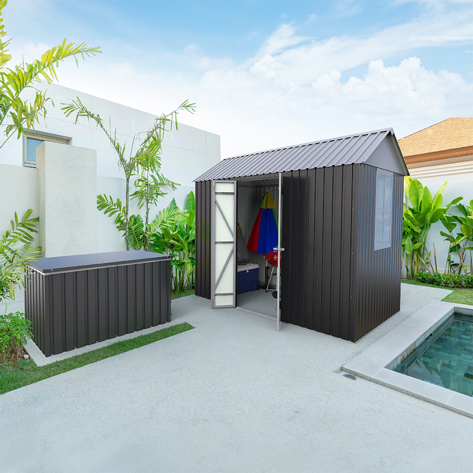 وحدة تخزين خارجية 5.5x4 بالمعدن المجلفن رمادية ايليت - 170x130x250 سم
