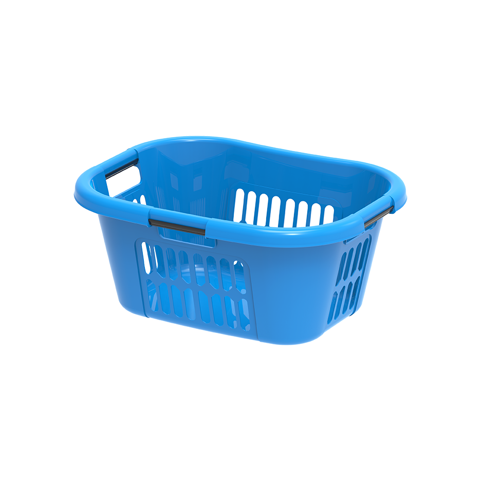 Different colored online laundry baskets