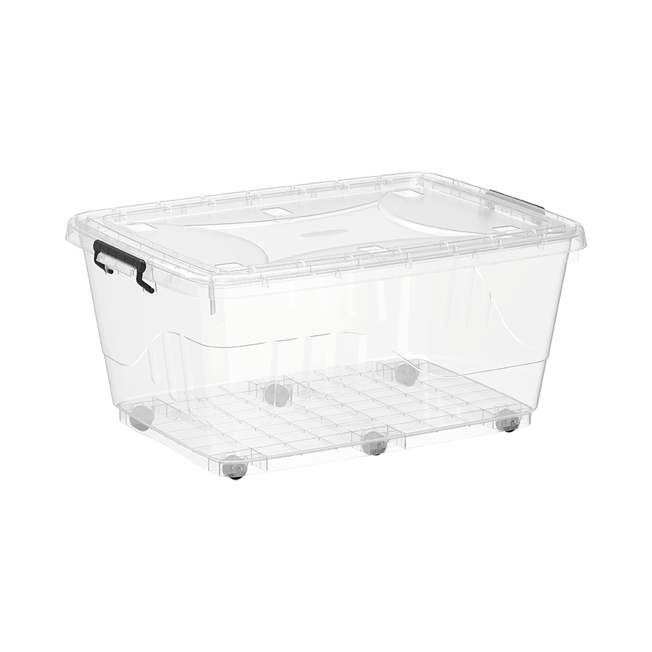 100L Clear Plastic Storage Box with Wheels & Lockable Lid