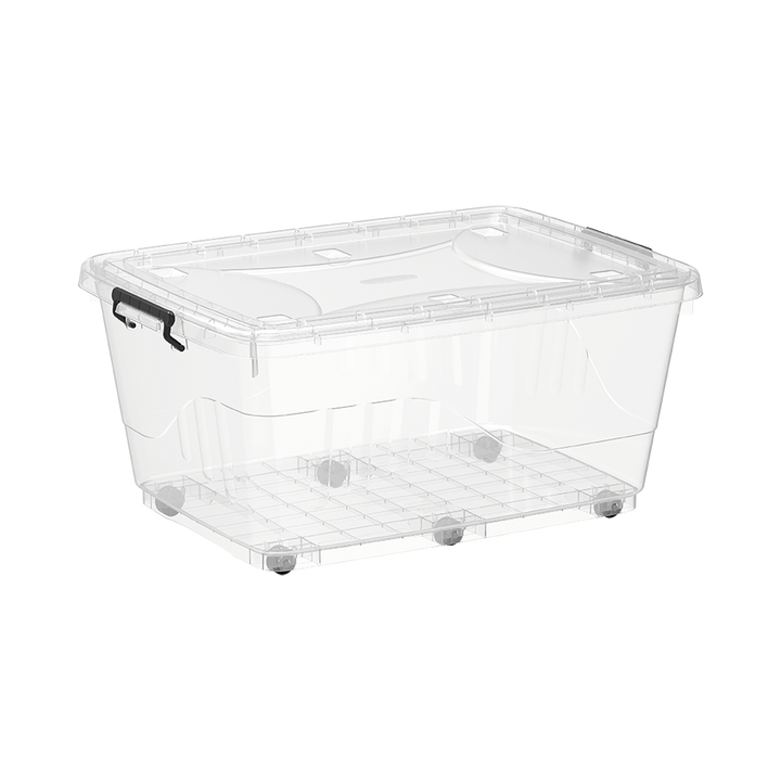 100L Clear Plastic Storage Box with Wheels & Lockable Lid