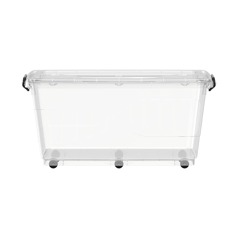 100L Clear Plastic Storage Box with Wheels & Lockable Lid