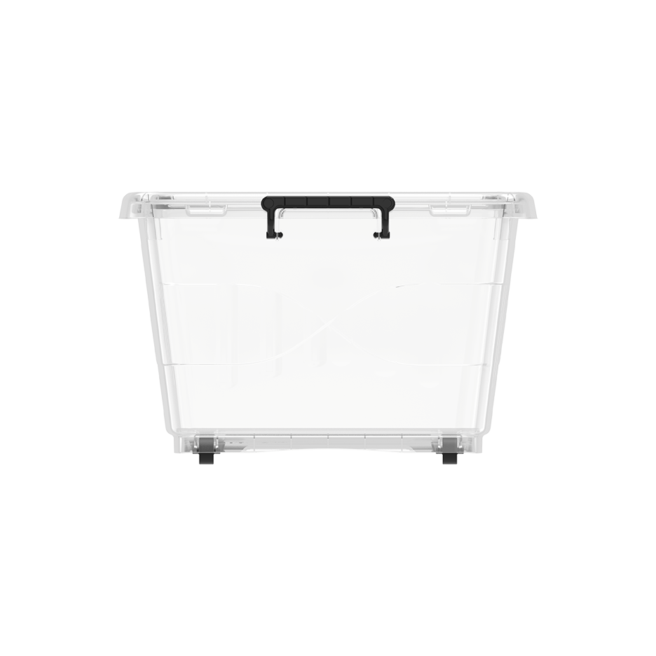 100L Clear Plastic Storage Box with Wheels & Lockable Lid