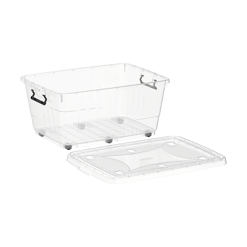100L Clear Plastic Storage Box with Wheels & Lockable Lid