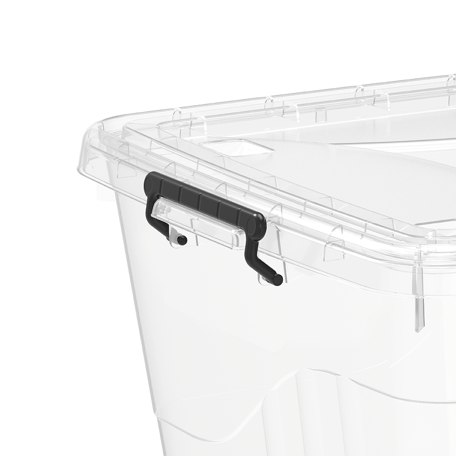 100L Clear Plastic Storage Box with Wheels & Lockable Lid
