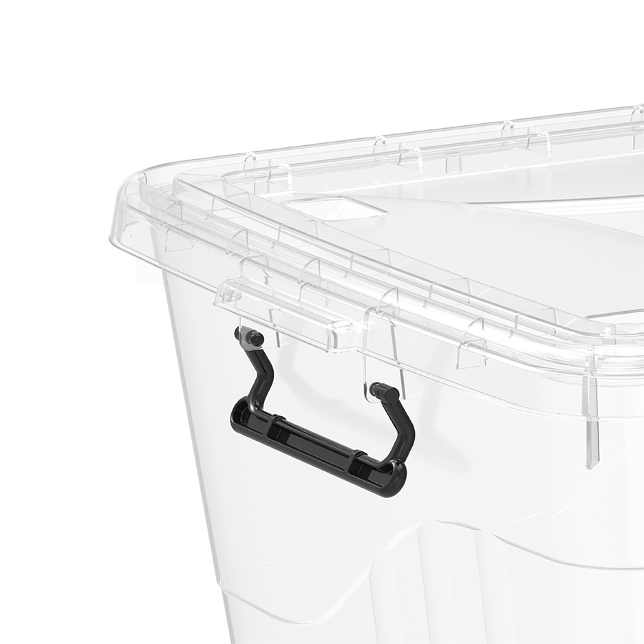 100L Clear Plastic Storage Box with Wheels & Lockable Lid