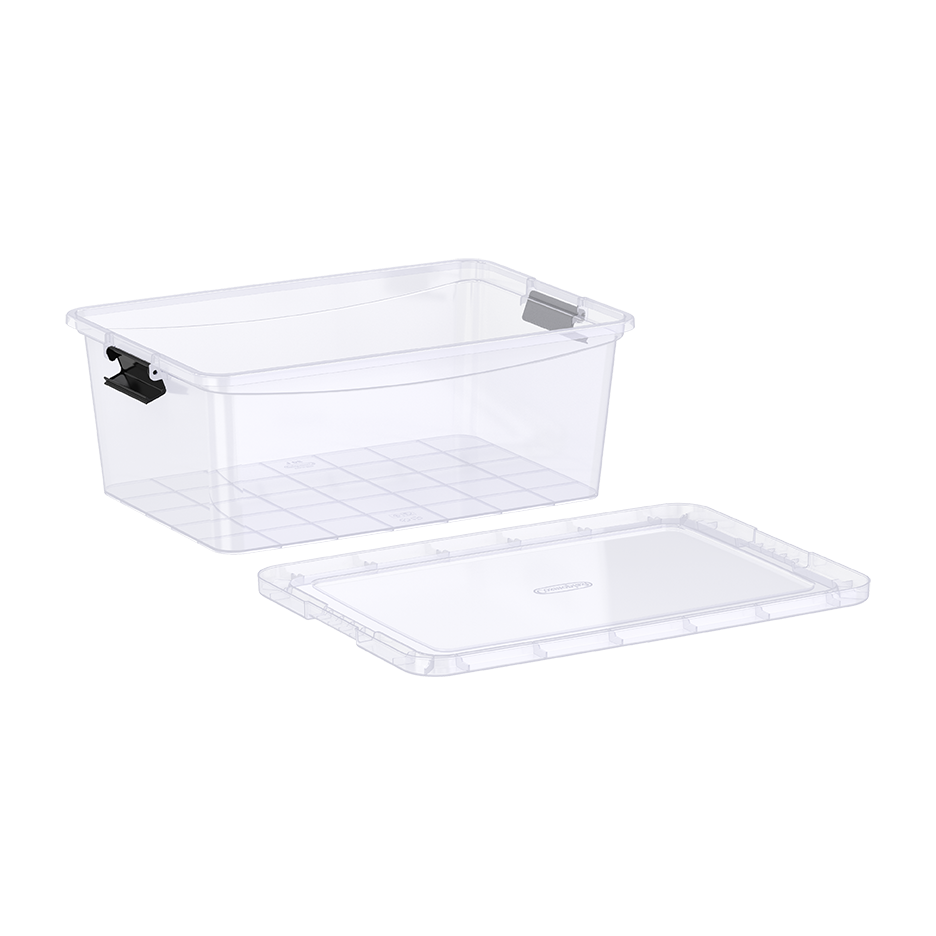 Set of 5, 8, 13, 20 Liters Clear Plastic Storage Boxes with Lockable Lids