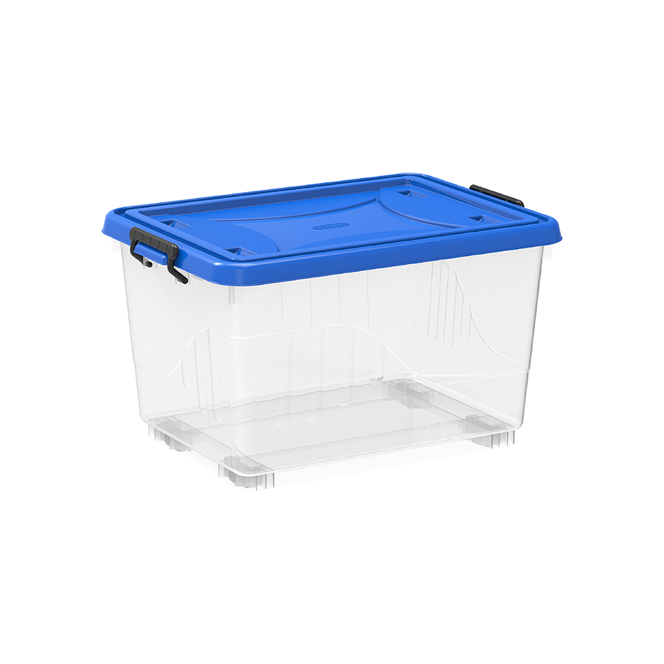 55L Clear Plastic Storage Box with Wheels & Lockable Lid