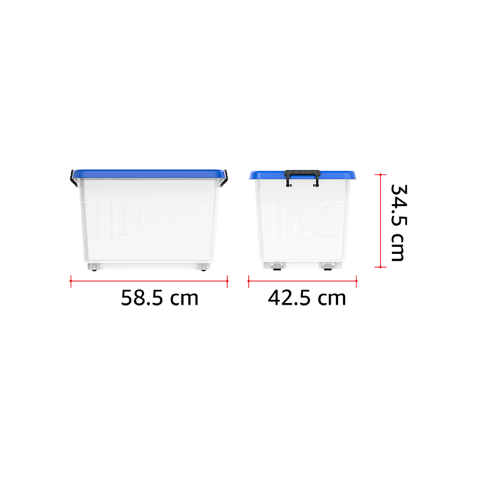 55L Clear Plastic Storage Box with Wheels & Lockable Lid