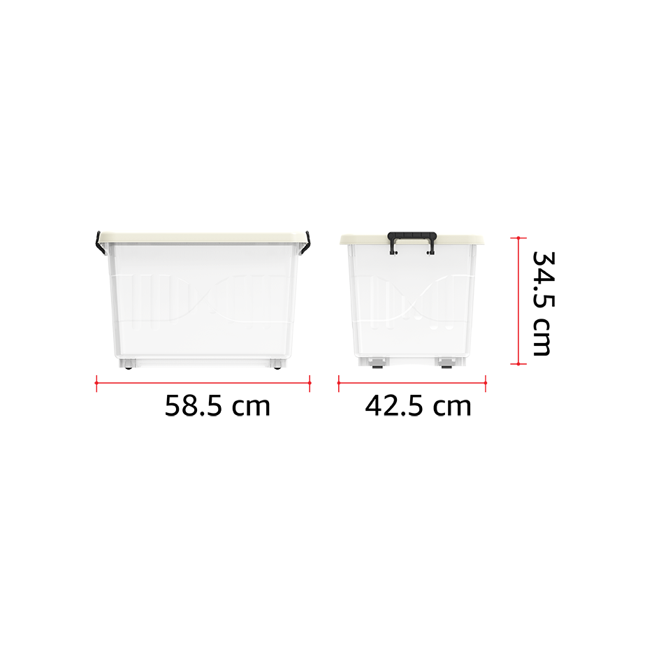 55L Clear Plastic Storage Box with Wheels & Lockable Lid