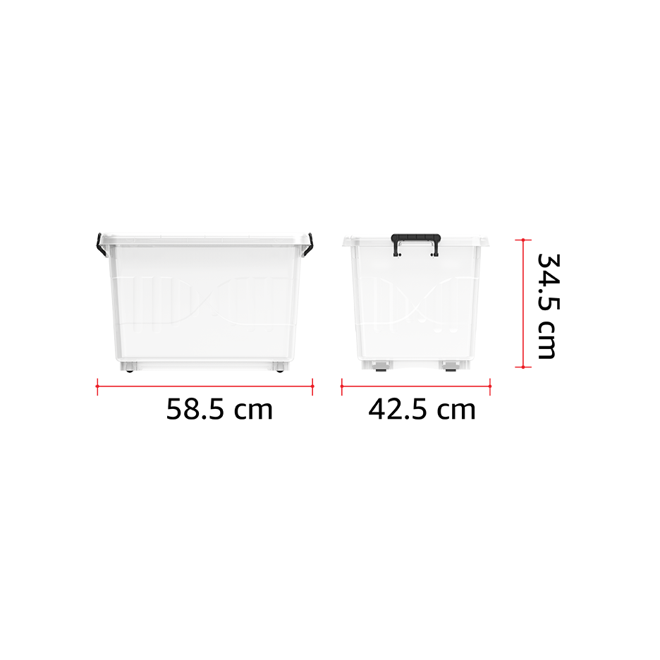 55L Clear Plastic Storage Box with Wheels & Lockable Lid