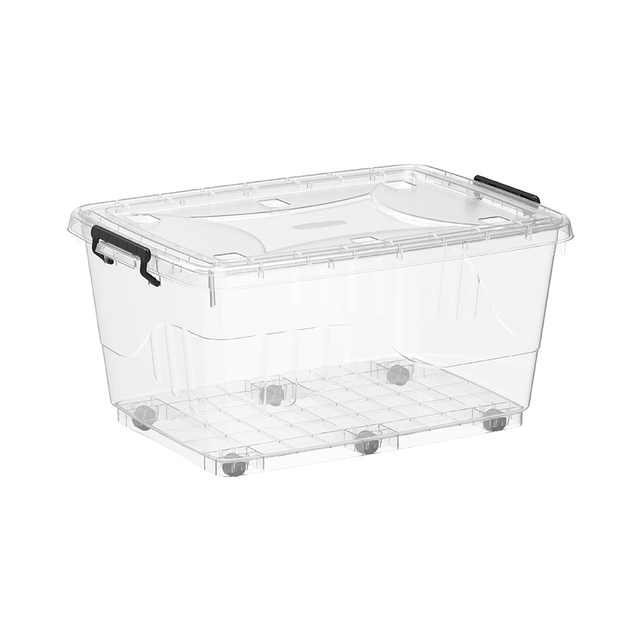 Cosmoplast 70L Clear Plastic Storage Box with Wheels & Lockable Lid ...