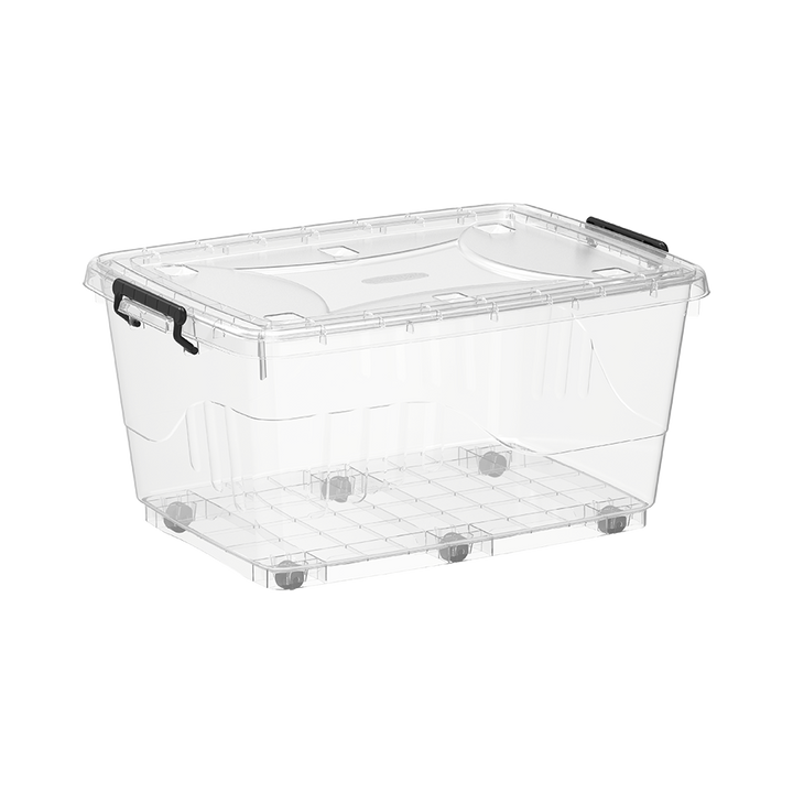 70L Clear Plastic Storage Box with Wheels & Lockable Lid