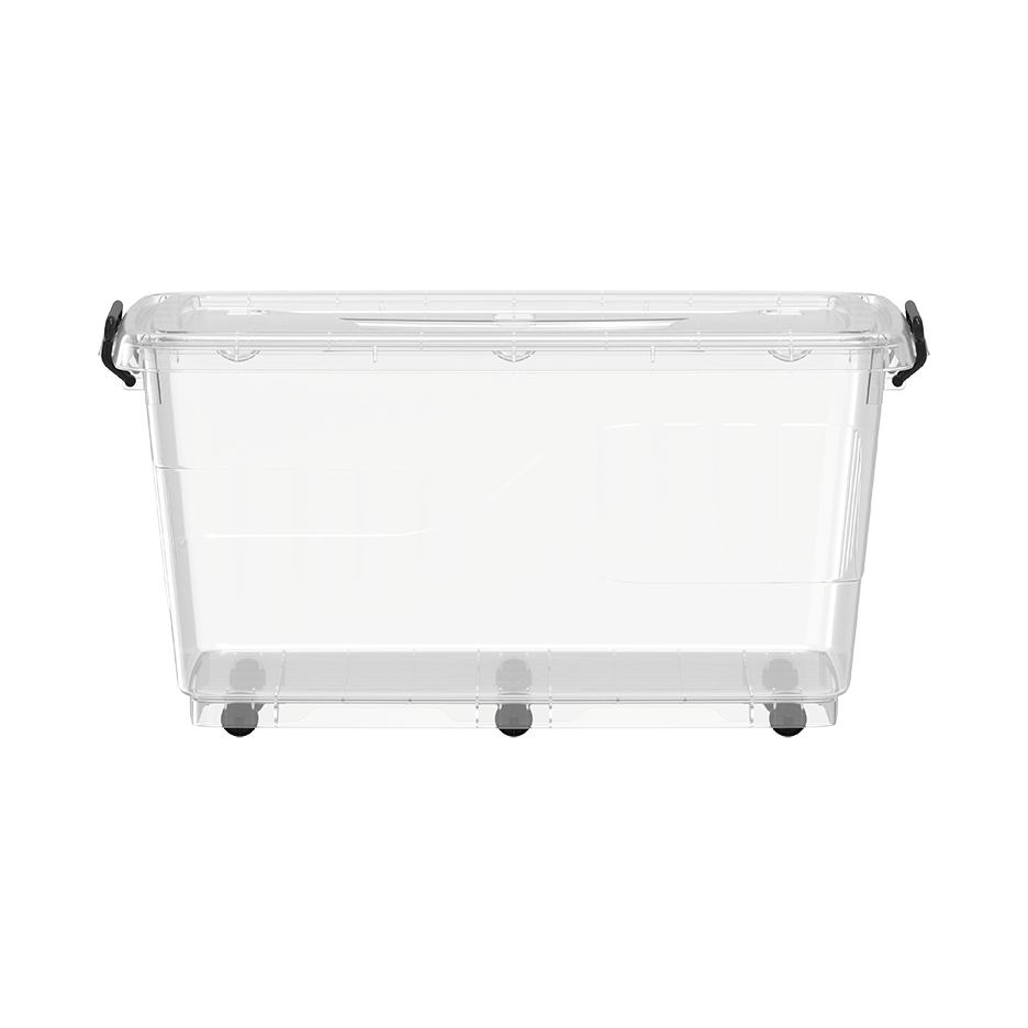 70L Clear Plastic Storage Box with Wheels & Lockable Lid