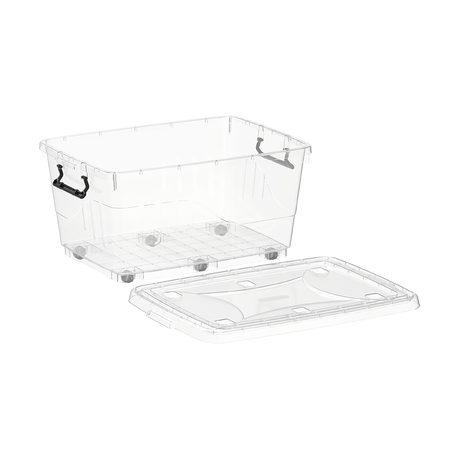 70L Clear Plastic Storage Box with Wheels & Lockable Lid