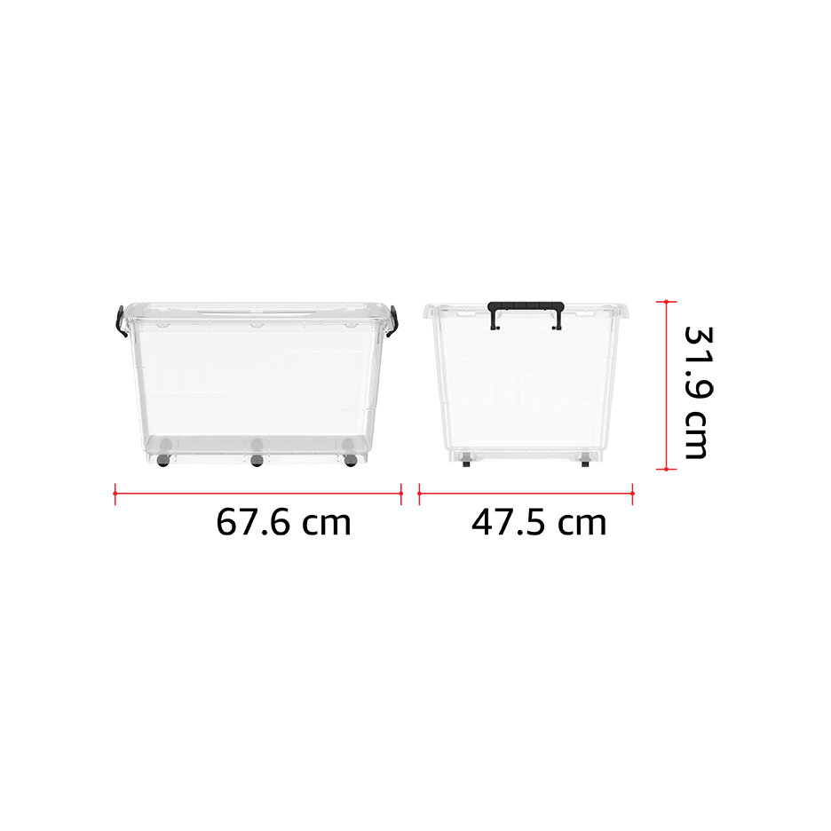 70L Clear Plastic Storage Box with Wheels & Lockable Lid