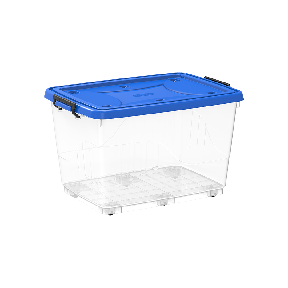 82L Clear Plastic Storage Box with Wheels & Lockable Lid