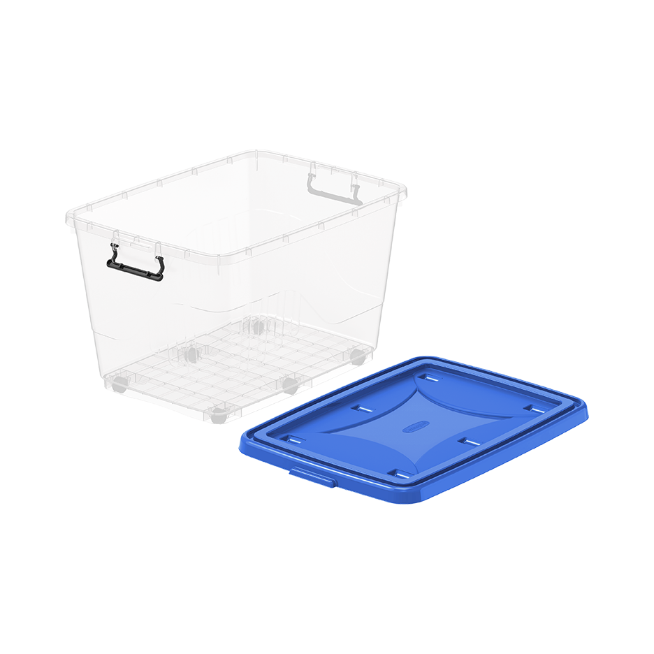 82L Clear Plastic Storage Box with Wheels & Lockable Lid