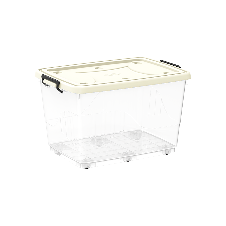 82L Clear Plastic Storage Box with Wheels & Lockable Lid