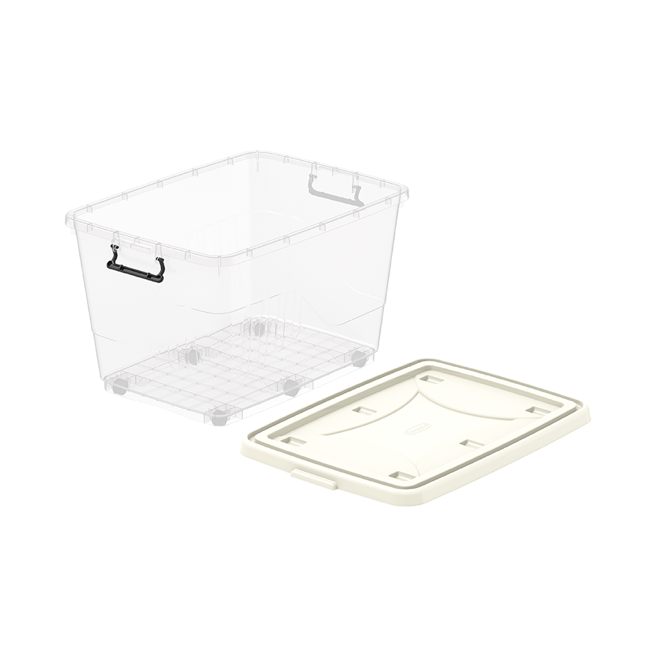 82L Clear Plastic Storage Box with Wheels & Lockable Lid